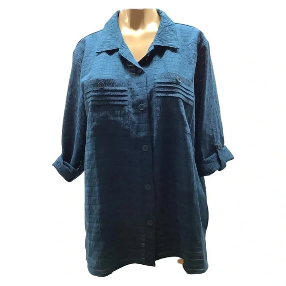 NY Collection Button Down 3/4 Sleeve Blouse Size 1X New With Tags - Picture 8 of 8